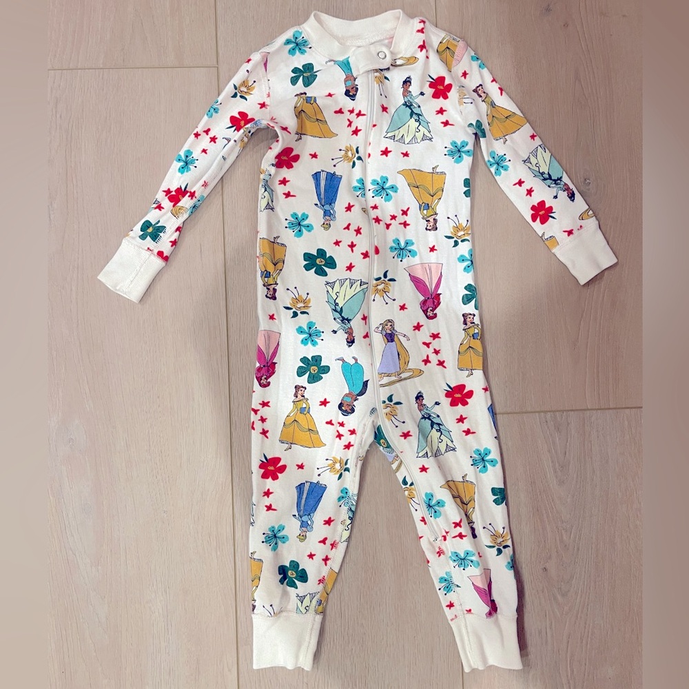 Hanna Andersson Kids Toddler size 2T Disney PRINCESS Zip Up Pajamas